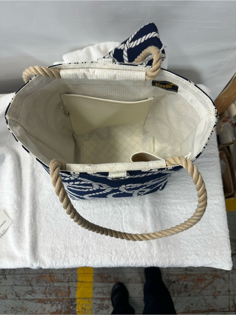 Navy Rope-Pattern Tote Bag with Natural Rope Handles - Picture 5 of 9